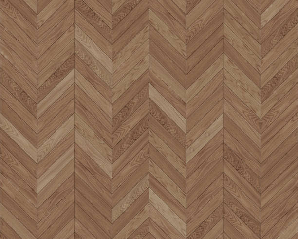 istock Seamless chevron 45 degree wood texture. Natural brown Oak hardwood or laminate pattern. Medium size planks. 1276977137