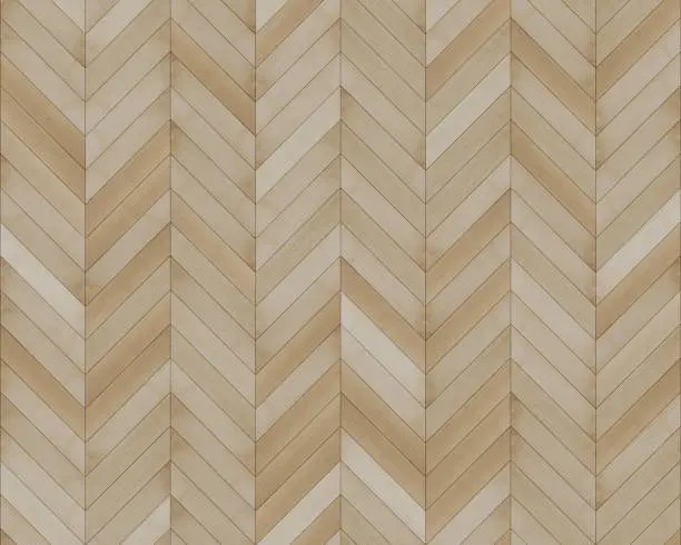 Photo of Seamless chevron 45 degree wood texture. Natural clean Pine hardwood or laminate pattern. Medium size planks.