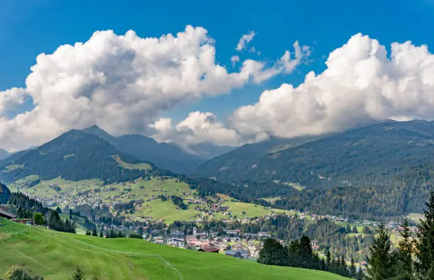 mountain landscape in the Kleinwalsertal with the villages of Riezlern,Hirschegg and Mittelberg, Vorarlberg, Austria