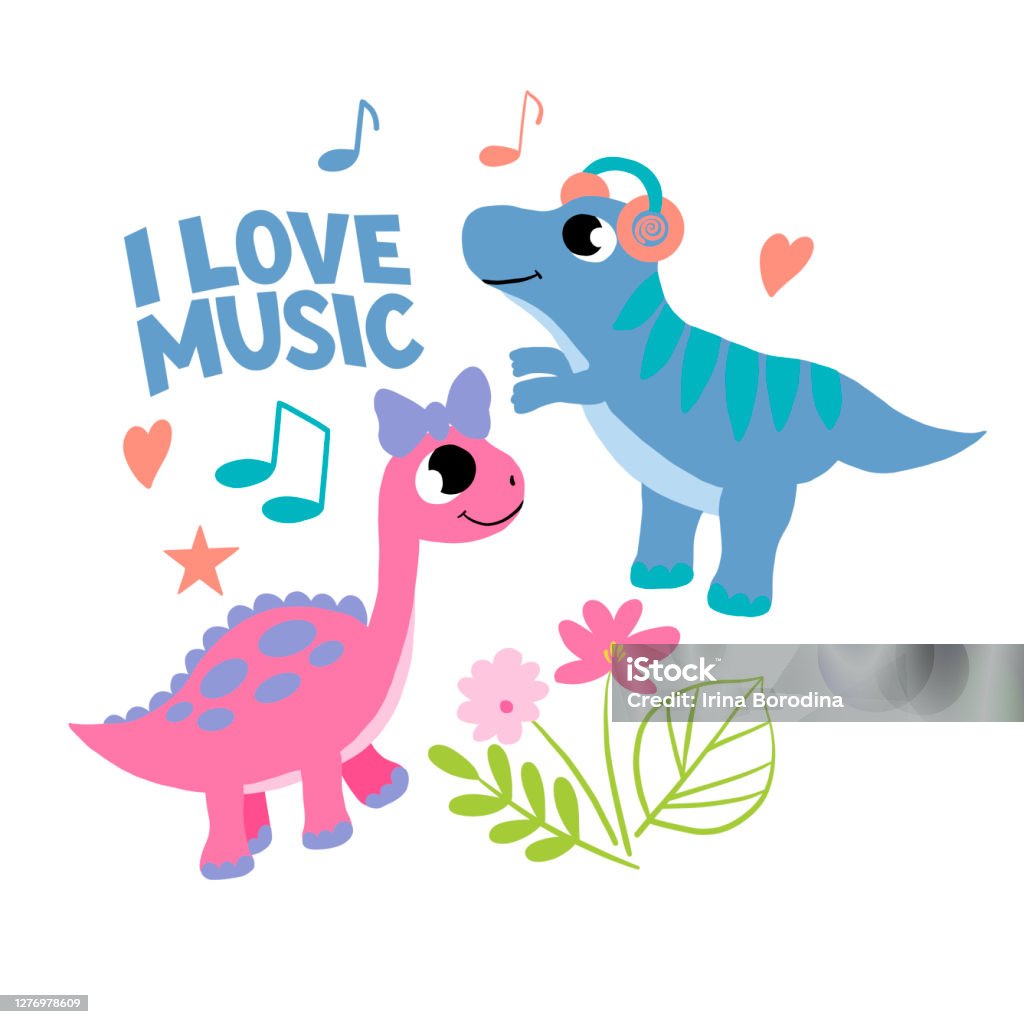 Hình Ảnh Vector Với Khủng Long Dễ Thương Hoa Và Dòng Chữ Tôi Yêu ...