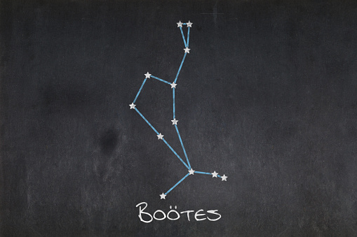 Blackboard with the Boötes constellation drawn in the middle.