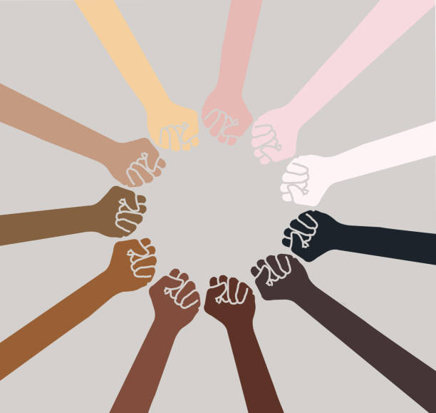 Multi ethnic world. Hands together Life matters. The human world has different skin tones. Inclusion and equality. skin tones stock illustrations