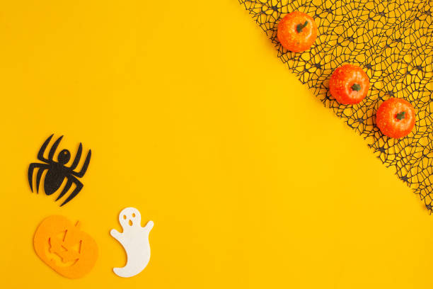 istock Halloween decorations with black spider, crazy pumpkin and ghost 1276979448