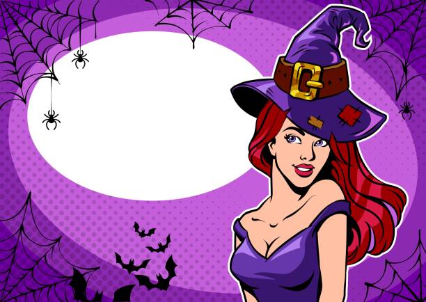 ilustrações de stock, clip art, desenhos animados e ícones de woman in hat, halloween illustration. - adult autumn backgrounds beauty