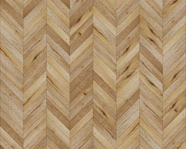 istock Seamless chevron 45 degree wood texture. Natural old rustic Oak hardwood or laminate pattern. Medium size planks. 1276979793