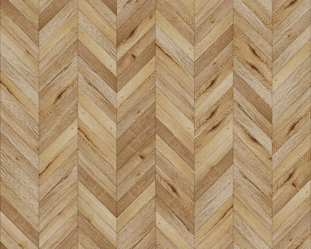 Seamless chevron 45 degree wood texture. Natural old rustic Oak hardwood or laminate pattern. Medium size planks. stock photo