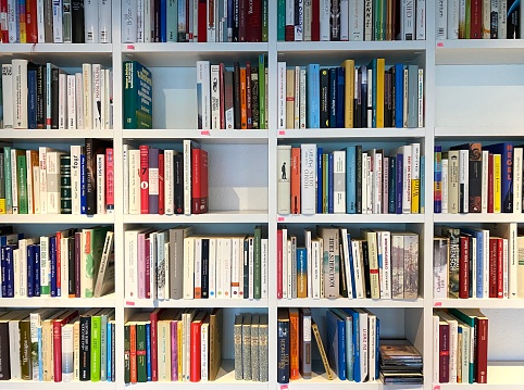 Book shelves with empty parts