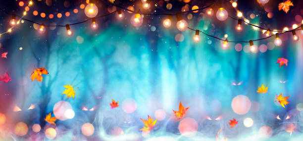 istock Abstract Party In Defocused Forest At Twilight - Halloween Background 1276984564