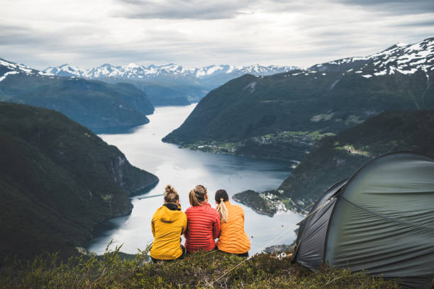 istock Three girls caming in nature in Norway. 1276985206