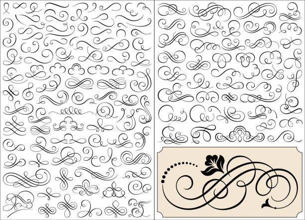 zestaw wektorów elementów kaligraficznych - flourishes stock illustrations