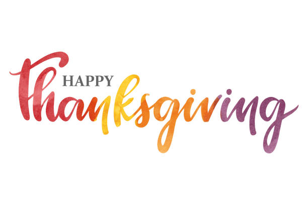 Happy Thanksgiving watercolor typography Vector hand drawn watercolor „Happy Thanksgiving“ inscription. watercolor thanksgiving stock illustrations