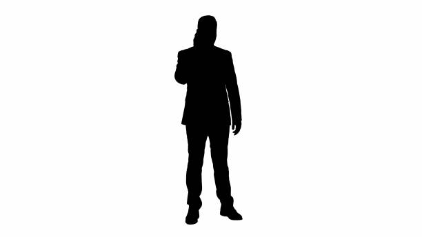 illustrations, cliparts, dessins animés et icônes de silhouette pensée jeune homme d’affaires dans le costume et la cravate faisant s - portrait homme sérieux extérieur