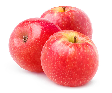Three whole red apples isolated on white background