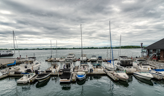An image of boats in the harbor in Toronto