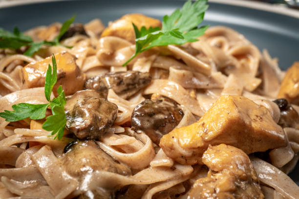 istock Italian pasta with chicken and mushrooms. 1277004679