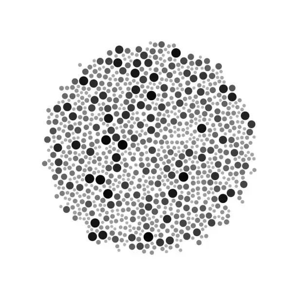 Vector illustration of Dark dots, no overlap filling circle. Small fades to gray.