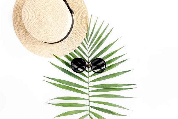 istock Tropical hipster leaf in sunglasses on white background. Flat laying, top view 1277006855