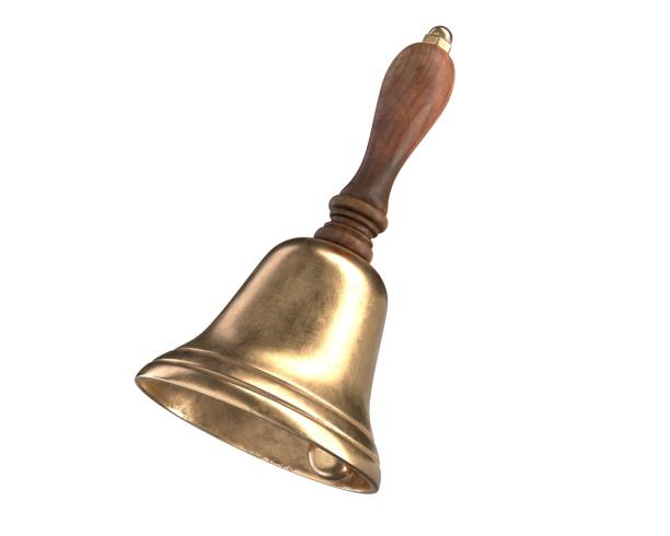 3d render of hand bell isolated on white - ringing bell imagens e fotografias de stock