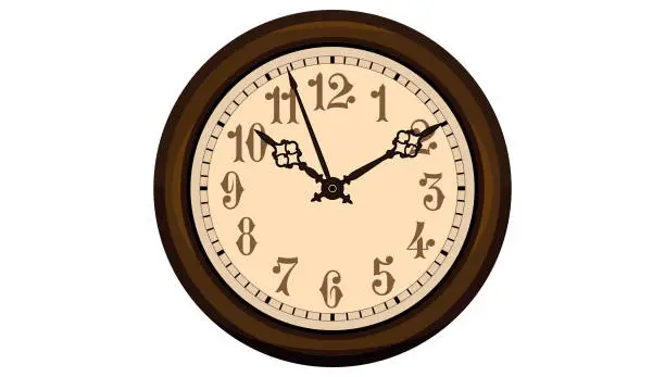 Vector illustration of Vector image of Vintage style clock with hands, classic style wall watch