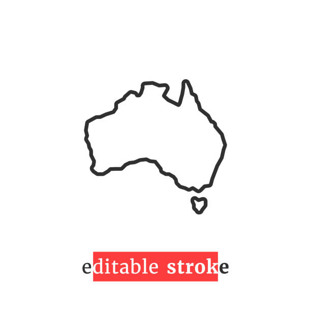 최소한의 편집 가능한 스트로크 오스트레일리아 지도 아이콘 - local landmark stock illustrations