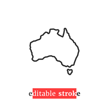 minimal editable stroke australia map icon. flat trend change line thickness graphic lineart design art isolated on white. concept of australian coastline label and world trip nation tourism