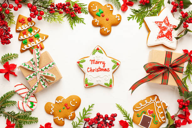 istock Christmas background with gingerbread cookies 1277012251