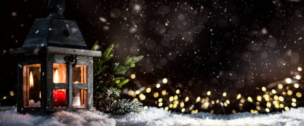 istock Christmas Lantern in the Night on Snow 1277015721