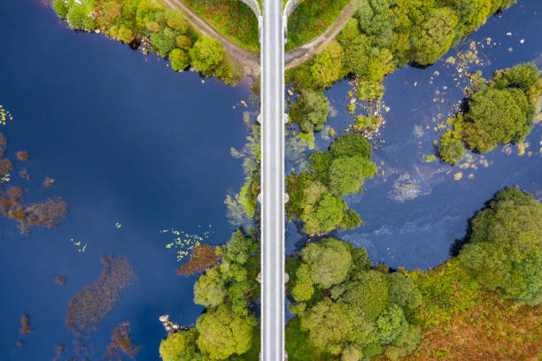 Looking directly down on a disused railway viaduct in rural Scotland