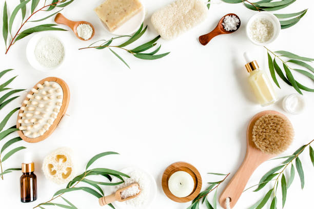 istock Spa concept with eucalyptus oil and eucalyptus leaf extract natural organic spa cosmetics products eco friendly bathroom accessories.Skincare concept 1277017948