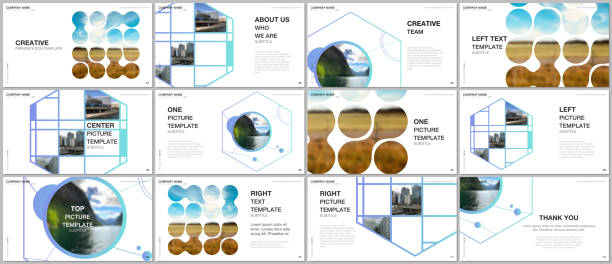 Presentation vector templates, multipurpose template for presentation slide, flyer, brochure cover design, infographic presentation. Abstract smart technology design with hexagons and place for photo. Presentation vector templates, multipurpose template for presentation slide, flyer, brochure cover design, infographic presentation. Abstract smart technology design with hexagons and place for photo hexagon photos stock illustrations