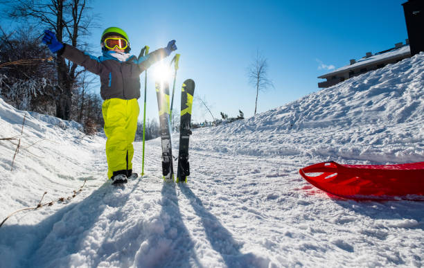istock Happy boy with ski equipments 1277020164