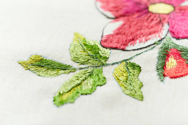 istock Embroidery with colorful flowers. Close up. 1277026036