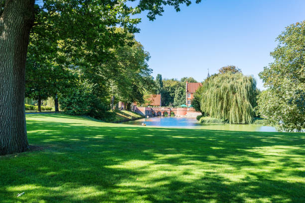 Havixbeck, Germany – September 18, 2020: Hulshoff Castle, a moated castle near Muenster. The poet Annette von Droste-Huelshoff was born here.