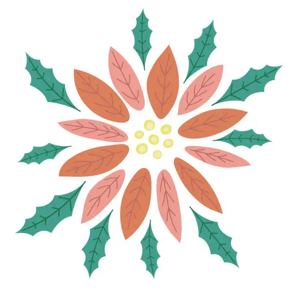 Vector illustration of Folk Art Poinsettia Christmas Element