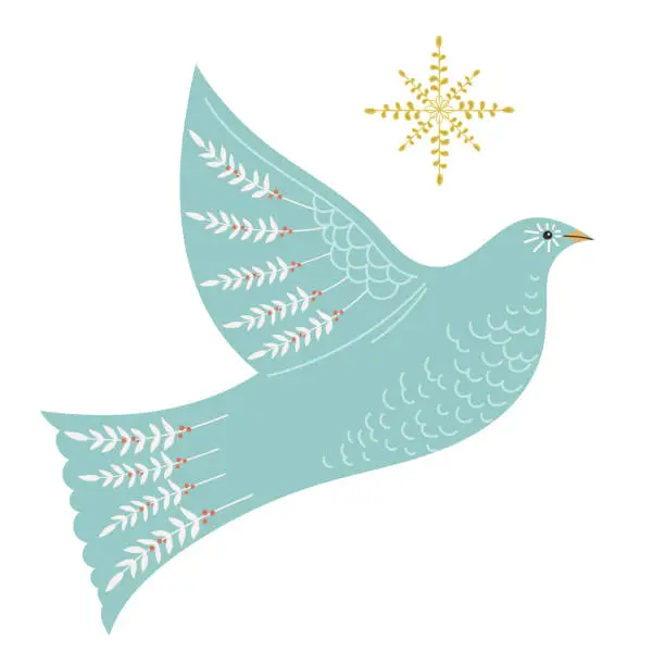 Vector illustration of Christmas Dove Folk Art Element