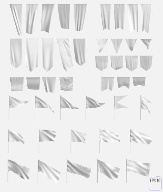 White flags and pennants set. White flags and pennants set vector illustration hanging fabric stock illustrations