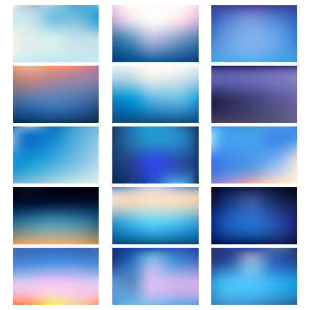 BIG set of blurred nature blue backgrounds. BIG set of blurred nature blue backgrounds. Blurred blue background focus on foreground illustrations stock illustrations