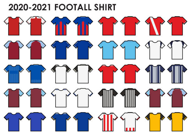 Set of soccer kit or football jersey Set of soccer kit or football jersey mockup template design sports jersey stock illustrations