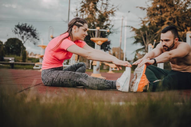 istock Beautiful couple exercising together 1277033150