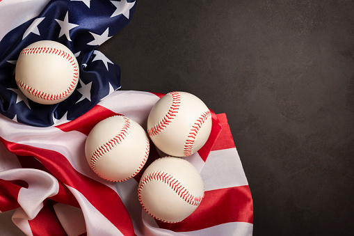 Baseball Background with American Flag, Balls and copy space