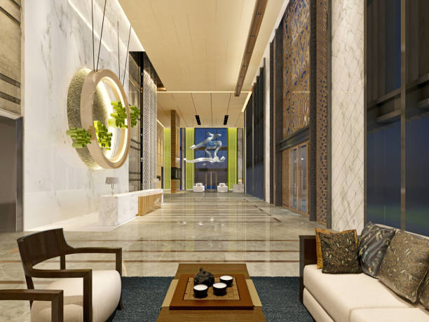istock 3d render of luxury hotel lobby and reception 1277034176