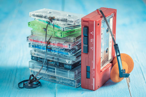 istock Old cassette tape with player and headphones 1277037086