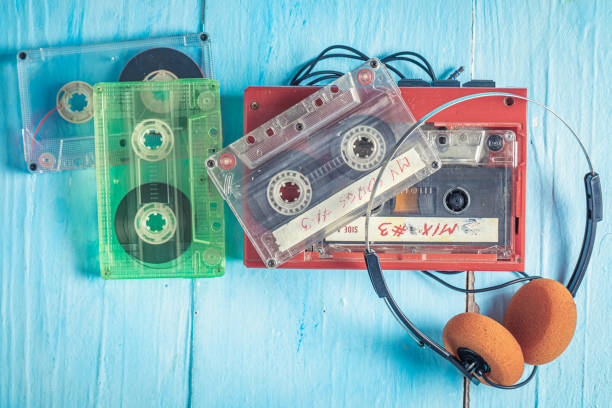 istock Classic cassette tape with headphones and player 1277037111