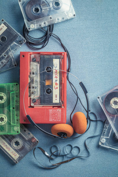 istock Retro audio cassette with headphones and player 1277037206