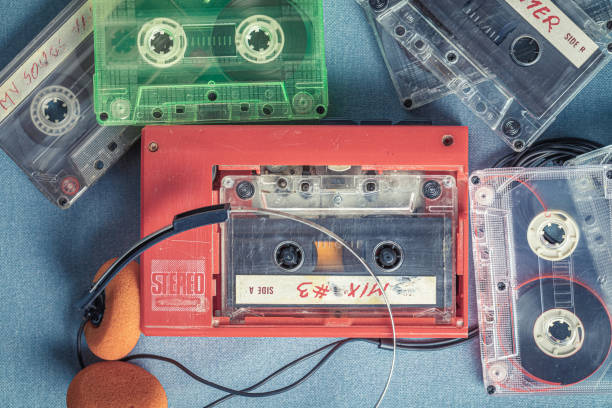 istock Classic audio cassette with headphones and player 1277037215