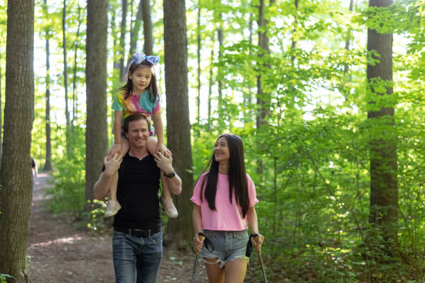 istock Two parents hiking with their daughter in the forest 1277041059
