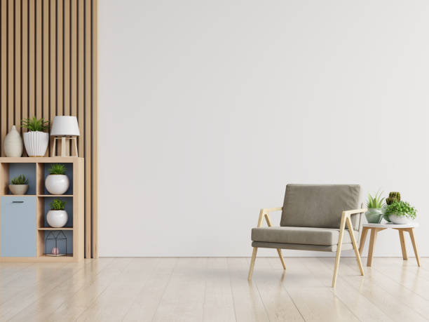 istock The interior has a armchair on empty white wall background. 1277041654