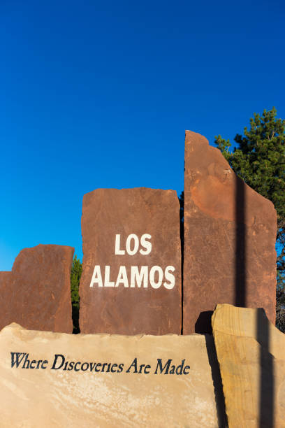 Place Sign at Entry to Los Alamos, NM Place Sign at Entry to Los Alamos, NM los alamos new mexico stock pictures, royalty-free photos & images