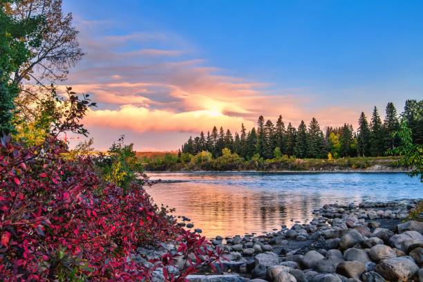 istock Colorful Fall Sunrise Over The Bow River 1277043528