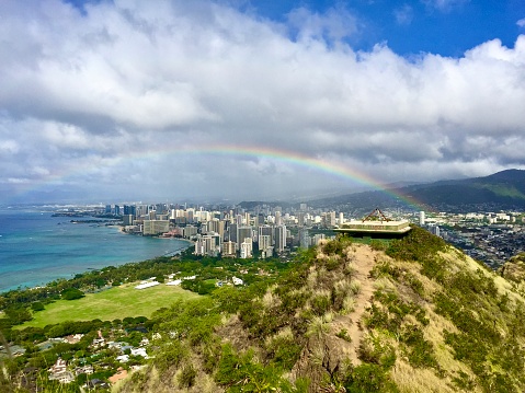 View of the skyline of Honolulu as seen from the summit of Diamond Head